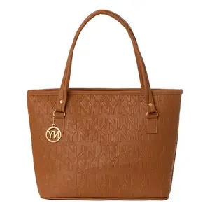 Sac fourre-tout pour femme Fana M3812 en cuir camel avec logo embossé, mode toutes saisons - Product Image 3