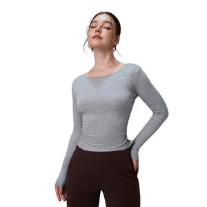 Maglietta Casual leggera e ecologica da <span class=keywords><strong>donna</strong></span> maglia da <span class=keywords><strong>palestra</strong></span> rapida asciugatura senza cuciture a maniche lunghe traspiranti sport all'aria aperta attivi - Product Image 1