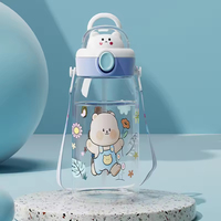 Bouteille d'eau portable pour enfants, sans BPA, anti-fuite, avec imprimé de dessins animés, pour l'école, en plastique, avec sangle
