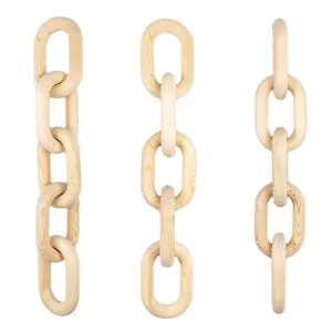 Decorative Wood Chain Link and Bead Garlands Set 22in Natural Pine 5 Link Wood Chain