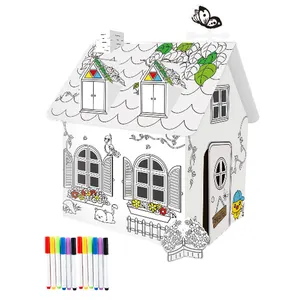 3D Graffiti Drawing Mini Villa Education Playhouse Doodle Cardboard House Building DIY Color Painting Toys For Children