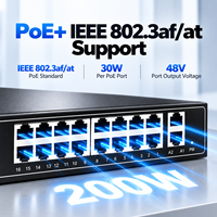 Switch Gigabit PoE 16 Port, Hub Jaringan 18 Port untuk Sistem Kamera IP CCTV 4K, Plug and Play, 240W 48V Ethernet PoE Switch