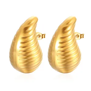 Wholesale High Quality Women Jewelry New Trendy 18K Gold Plated Chunky Stripe Hoop Earrings For Women