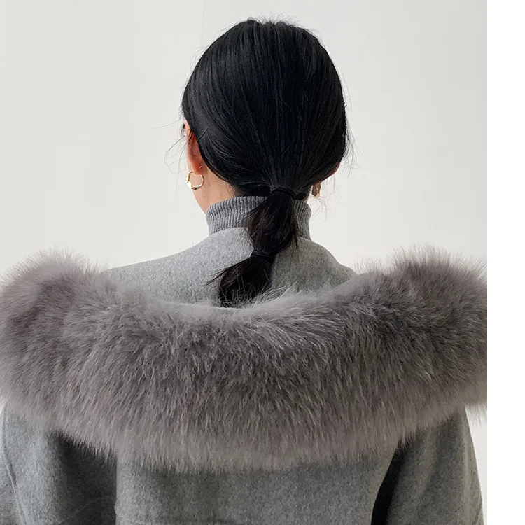 Fashion Cashmere Jacket Coat Winter Women Wool Coat With Real Fox Fur Collar