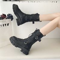 Sepatu bot pengendara motor keren dengan sol tebal, ukuran besar, setinggi betis, sepatu penambah tinggi, cosplay untuk wanita, gaya Inggris.