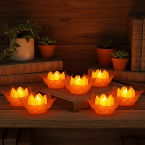 <span class=keywords><strong>Bougie</strong></span> électronique <span class=keywords><strong>LED</strong></span> Lotus en plastique, sans fumée, sûre, fonctionnant sur piles, lampe de nuit, lanterne pour festival, Halloween, Diwali, Noël - Product Image 2