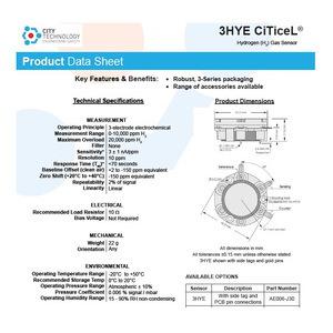 เซ็นเซอร์ตรวจจับก๊าซไฮโดรเจน CITY รุ่น 3HYE H2 ผลิตในสหราชอาณาจักร ได้มาตรฐาน RoHS - Product Image 3