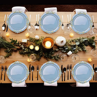 Assiettes de présentation jetables écologiques en plastique robuste de 13 pouces avec bord doré, pour la restauration de mariages, vente en gros