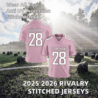 Jersey Sepak Bola Amerika Wanita Warna Pink Custom, Kerah V, Lengan Pendek, Nomor 28, Nama Tim Tercetak, Bahan Polyester Bernapas