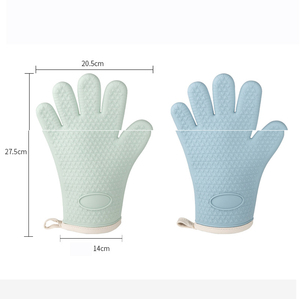 Sarung Tangan Oven Silikon Tahan Panas Sarung Tangan Dapur Anti Selip Motif Hati Lima Jari untuk Memanggang BBQ Memasak dengan Tali Gantung - Product Image 6