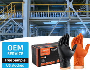 Gants en nitrile noirs jetables de qualité supérieure, résistants aux produits chimiques, à texture diamantée, 8 mil, 10 mil, pour mécaniciens, sécurité au travail, boîte de 100 pièces - Product Image 5