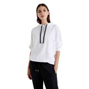 Unisex Hooded Sweatshirt Solid Color Oversized Fit Long Sleeve Casual Autumn Wear Knitted Fleece 100% Cotton White - Product Image 3