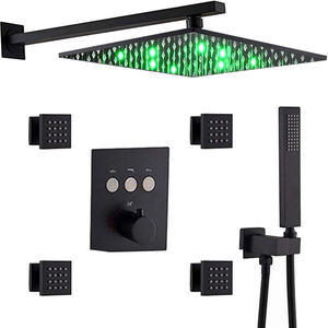 ชุดฝักบัวสายฝน LED พร้อมฝักบัวทองเหลืองคู่ระบบฝักบัวอาบน้ำสีดำสำหรับบ้านและอพาร์ตเมนต์ - Product Image 1