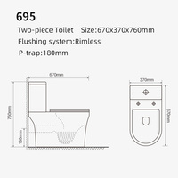 WC deux pièces allongé en céramique blanche, standard américain, avec siège, siphon en P, équipement sanitaire de salle de bain