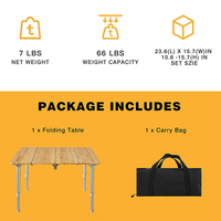 Table pliante portable en bambou Tavolo avec pieds en aluminium à hauteur réglable pour camping, pique-nique ou table de meubles de maison