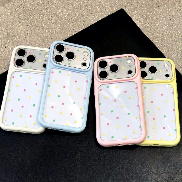 Korean Style Colorful Polka Dot Phone case for iphone 18 17 16 15 14 Pro Max Transparent 2 in 1 Soft Shockproof Protective Shell