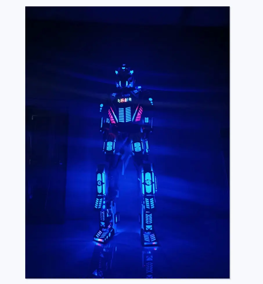 2023 Venda imperdível! Traje de robô de esteiras de plástico para performance de eventos, adereços de Kryoman com bateria, traje de robô com led