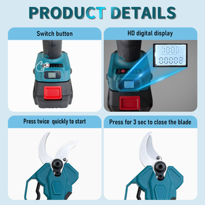 Sécateur télescopique pliant professionnel au lithium 21V avec poignée antidérapante en caoutchouc/plastique pour l'élagage industriel et le bricolage - Product Image 3