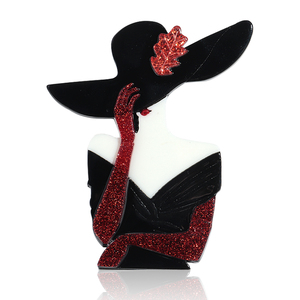 <span class=keywords><strong>Broche</strong></span> élégante pour robe de banquet, accessoires, <span class=keywords><strong>broche</strong></span> en acrylique rouge scintillante, grand chapeau noir, personnage, pour femmes - Product Image 1