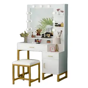 wholesale modern gold Legs wooden dressing table make up table vanity table with mirror and stool