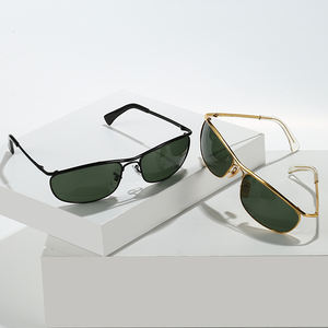 Gafas de Sol Clásicas de Marca de Lujo con Marco Ovalado de Metal Dorado Pulido y Lentes Naranja con Protección UV400 para Hombre y Mujer, en Existencia - Product Image 1