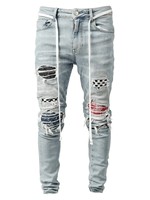 Jeans Patchés Homme 2026 – Pantalon Déchiré Tendance de Qualité avec Écussons