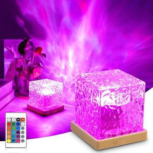 Wholesale 16 Color RGB <b>LED</b> Modern Crystal <b>Blue</b> Dynamic Water Ripple Cube Table Lamp with Midnight Glow Night <b>Light</b> - Product Image 1