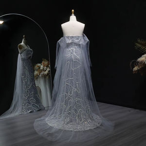 ชุดราตรีหรูหราสีเทา Jancember LSZ078 แบบไร้สายประดับเลื่อมและผ้าคลุมไหล่ - Product Image 2