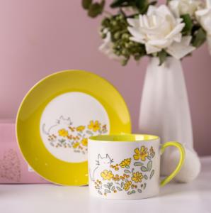 Commercio all'ingrosso carino gatto e fiore in ceramica piattino set stoviglie in porcellana con colori vivaci alla moda per la casa e la caffetteria essenziali per la ristorazione - Product Image 3