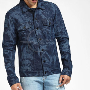 Veste en jean longue et extensible en coton pour hommes, veste en jean d'hiver bleue sur mesure pour hommes, grande taille - Product Image 2