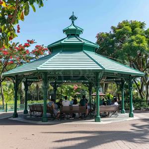 Décor de jardin extérieur moderne et concis Grand gazebo Dôme Rectangle Colonne Cadre Clôture Fer forgé Pavillon octogonal vert - Product Image 1