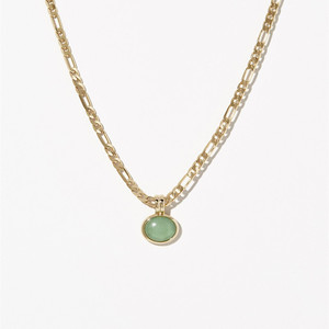 Collier et boucles d'oreilles simples en pierre verte, <span class=keywords><strong>bijoux</strong></span> en acier inoxydable plaqué or 14 carats, chaîne Figaro, collier en pierre naturelle - Product Image 1