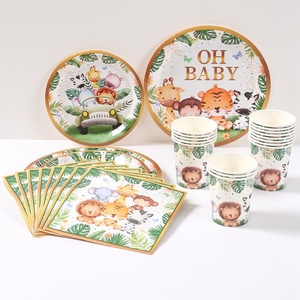 Nouveau dessin animé <span class=keywords><strong>Jungle</strong></span> Animal thème anniversaire assiettes en papier et nappe décorations de vaisselle pour enfants pour les fêtes de douche de bébé - Product Image 3