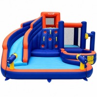 Toboggan aquatique gonflable 14 pieds x 12 pieds avec deux piscines et un long toboggan pour s'amuser dans l'eau au bord de la piscine