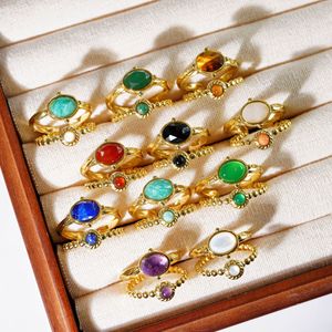 Certification CE, tenue de plage d'été, style <span class=keywords><strong>bohème</strong></span>, ligne simple, pierre naturelle ovale, bague ouverte - Product Image 2