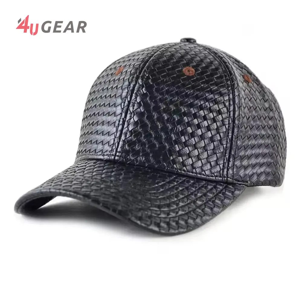 レザースポーツキャップカスタマイズ可能なブランク6パネル折りたたみ式調節可能なロングビル野球帽