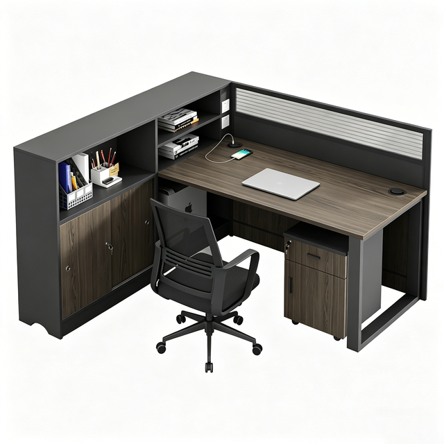 Modern Office Workstation Desk with Partition Screen 2 Person Staff Desk Storage Cabinet Office Furniture Workstations