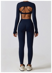 Conjunto de <span class=keywords><strong>Yoga</strong></span> de 3 Piezas, Top Corto, Personalizado, Azul, de Alta Calidad, con Sujetador Deportivo y Leggings - Product Image 3