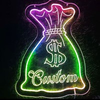 Bolsa de dinero personalizada Letrero de neón Led Símbolo de la suerte Letreros de dólar de neón para restaurante Tienda al por menor Casino Arte de la pared Decoración