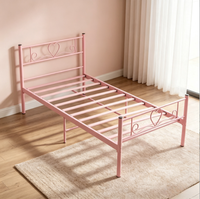 Lit plateforme romantique en métal, cadre de lit double avec motif cœur, aucun sommier tapissier nécessaire, montage facile pour chambre de fille