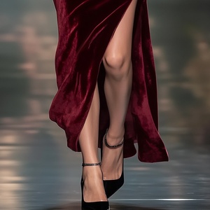 مجموعة ربيع 2025 فستان أنيق بلون خمري للحفلات برقبة على شكل V وقماش مخملي وتنورة طويلة بقصة ضيقة للنساء من الدانتيل مناسب لحفلات التخرج - Product Image 4