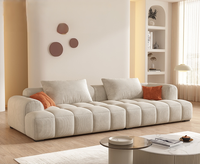 Canapé nuage en velours côtelé style crème, petit appartement, salon, minimaliste italien, couleur assortie, bloc de tofu, tissu moderne