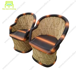 2023 penjualan pabrik kursi rotan coklat bambu Set 2 dengan bantalan tempat duduk makan Bistro kursi ruang tamu kantor