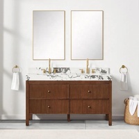 Ensemble de meubles de salle de bain modernes haut de gamme avec comptoir en quartz et tiroirs en bois cannelé, construction en panneaux de mélamine et MDF