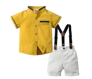 Zomer Peuter Jongens Kleding Set Pasgeboren Gentleman Pak Kinderen Met Korte Mouwen Shirt + Jarretel Shorts Casual Baby Boy Kleding