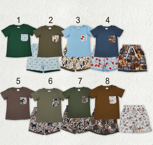 Conjuntos de Ropa para Bebés Hermanos, Camisetas de Manga Corta con Bolsillos y Pantalones Cortos - Product Image 1