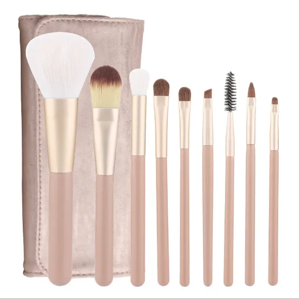 9Pcs Zachte Haren Make-Up Borstel Set Foundation Poeder Blush Oogschaduw Lip Borstel Voor Reizen Cosmetische Borstels