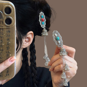 <span class=keywords><strong>Pince</strong></span> à cheveux BB de style ethnique avec strass et pompon, artisanat lourd, cristal de haute qualité, élégante, accessoire capillaire pour femme, cadeau - Product Image 5
