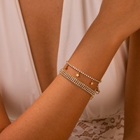 Ensemble collier et bracelet Novirassine en acier inoxydable plaqué or 18 carats avec strass, chaîne triple rangée en étoile, bijoux élégants pour femmes