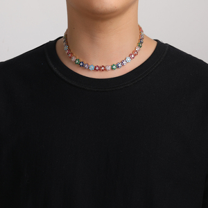 Collar de Cadena BC223 de 9mm con Circonitas de Colores para Mujer, Joyería de Moda, Forma de Flor, Color Brillante, Estilo Tenis - Product Image 6